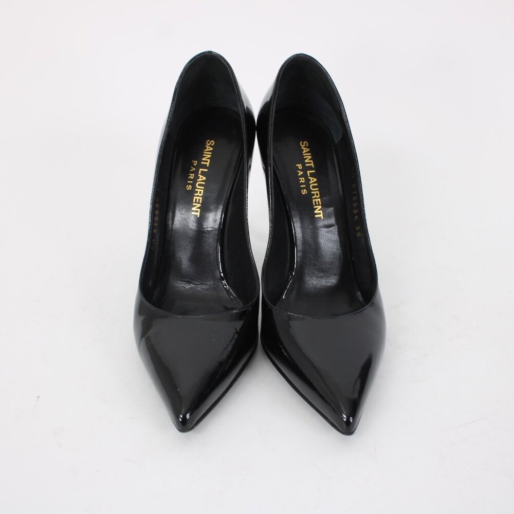 Saint Laurent ZOE Sz 35 Black Patent Leather 315534 4" Slim Square High Heels - Picture 3 of 14